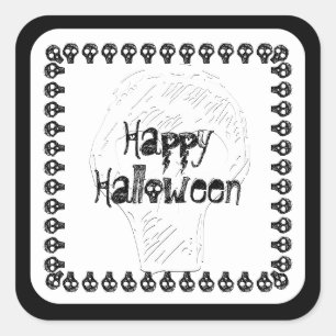 Spooky Happy Halloween Lettering   Black/White Square Sticker
