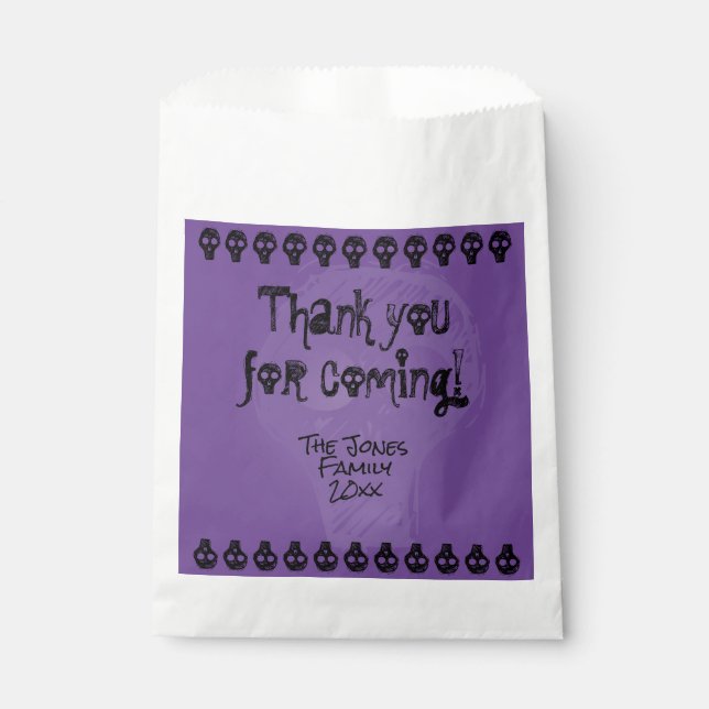 Spooky Happy Halloween Lettering | Purple/Black Favour Bags (Front)