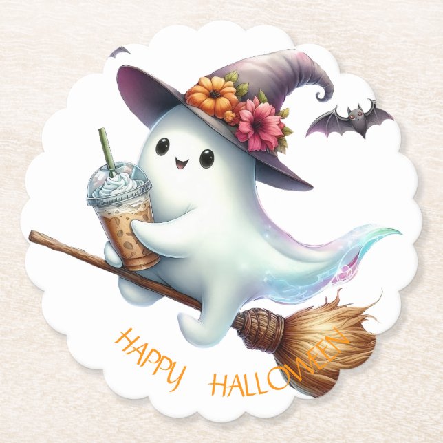Spooky Happy Halloween Paper Coaster (Front)