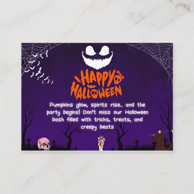 Spooky Happy Halloween Party Art Business Card (Front)