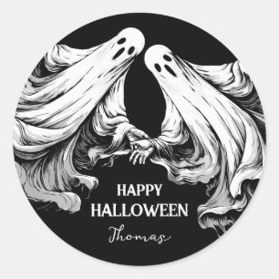 Spooky Happy Halloween Party Treat with ghost Classic Round Sticker