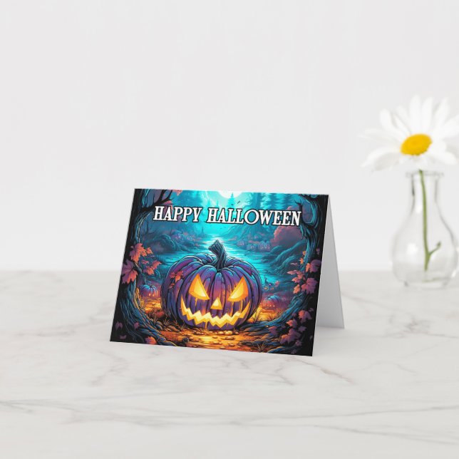 Spooky Happy Halloween Pumpkin Illustration Card (Small Plant)