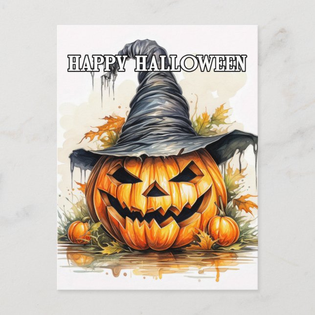 Spooky Happy Halloween Pumpkin Postcard (Front)