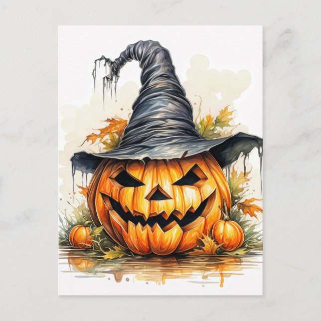 Spooky Happy Halloween Pumpkin Postcard (Front)