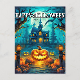 Spooky Happy Halloween Pumpkins Postcard