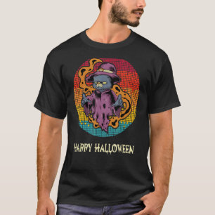 Spooky Happy Halloween Wizard Cat Men Women Kids T-Shirt