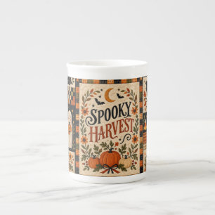 Spooky Harvest Vintage Halloween Patchwork Bone China Mug