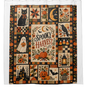 Spooky Harvest Vintage Halloween Patchwork Shower Curtain