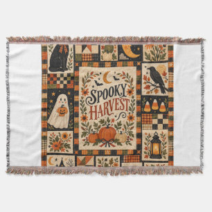 Spooky Harvest Vintage Halloween Patchwork Throw Blanket