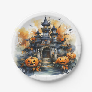 Spooky Haunted Castle Halloween Paper Plate