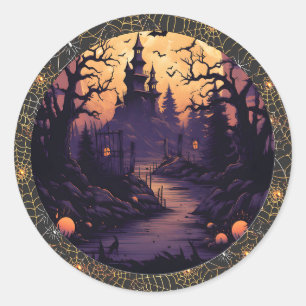 Spooky Haunted Castle Halloween Round Sticker