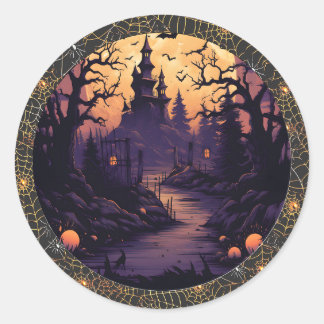 Spooky Haunted Castle Halloween Round Sticker