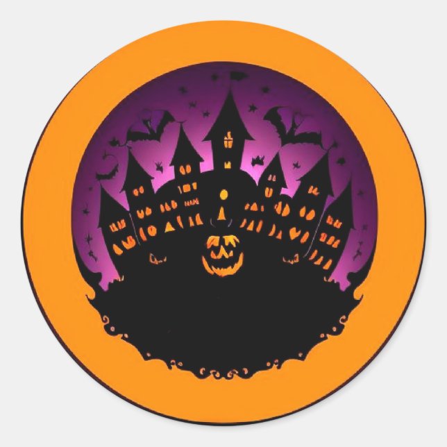 Spooky Haunted Castle Silhouette Halloween Classic Round Sticker (Front)