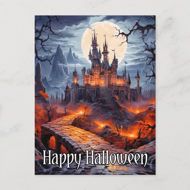 Spooky Haunted Dwelling Under A Full Moon Postcard (Front)