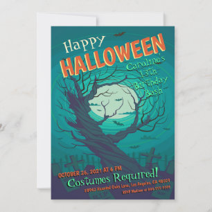 Spooky Haunted Forest Halloween Birthday Invitation