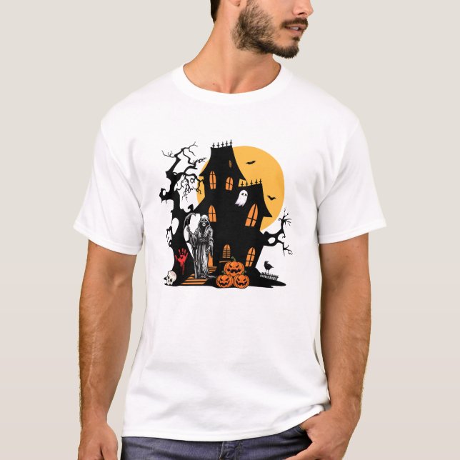 Spooky Haunted Halloween House  T-Shirt (Front)