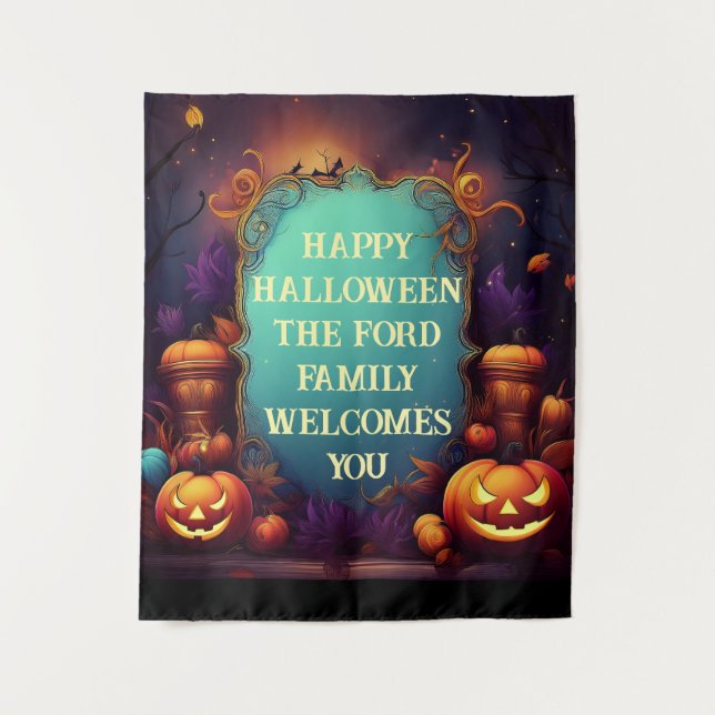 Spooky Haunted Halloween Personalised Greetings Tapestry (Front)