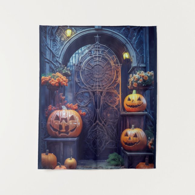 Spooky Haunted Halloween Secret Doorway Tapestry (Front)