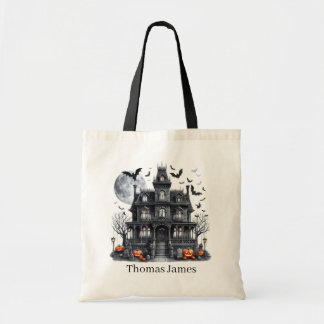 Spooky Haunted House add name trick treat Tote Bag