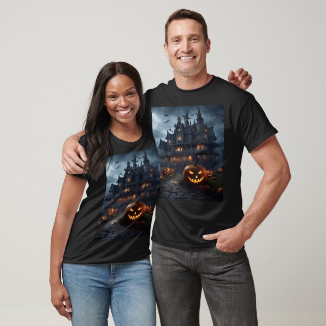 Spooky Haunted House and Jack-O-Lanterns Unisex  T-Shirt (Unisex)