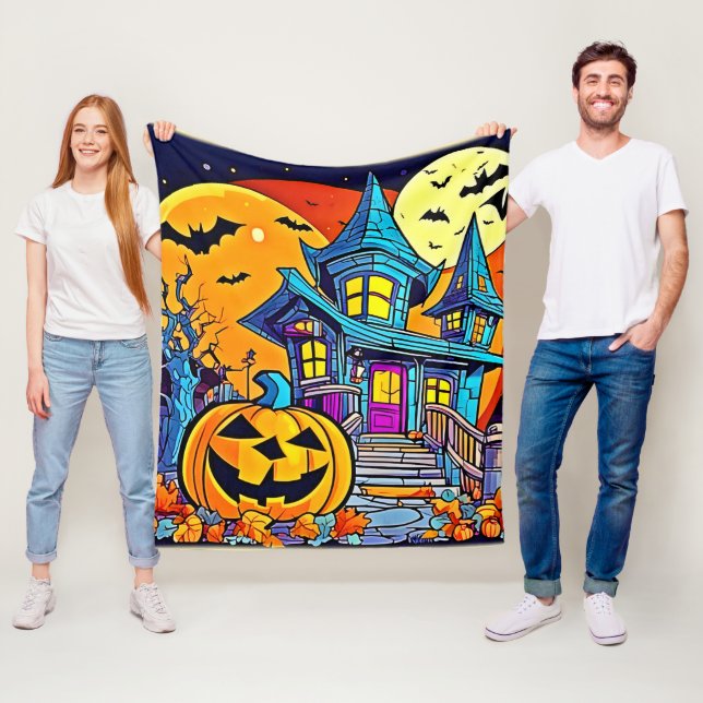 Spooky Haunted House Artwork Fleece Blanket (In Situ)
