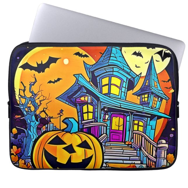 Spooky Haunted House Artwork Laptop Sleeve (Front)