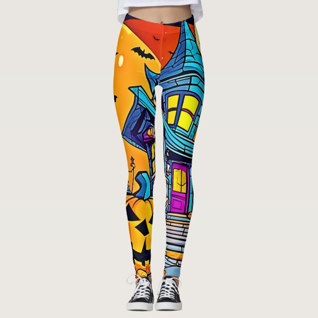 Spooky Haunted House Artwork Leggings (Front)