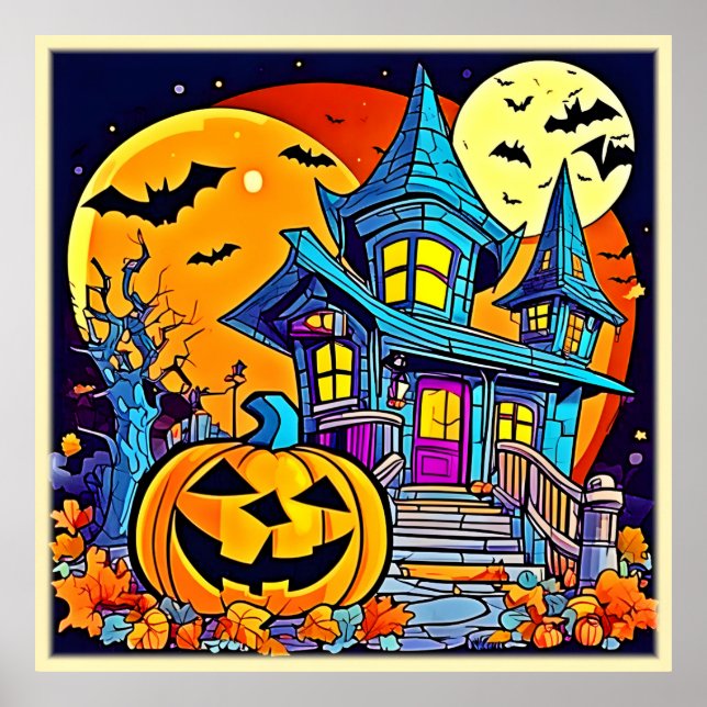 Spooky Haunted House Artwork Poster (Front)