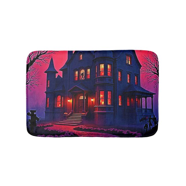 Spooky Haunted House at Dusk Design Bath Mat (Front)
