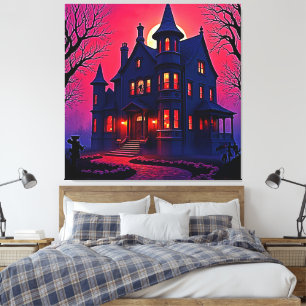 Spooky Haunted House at Dusk Design Canvas Print