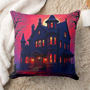 Spooky Haunted House at Dusk Design Cushion