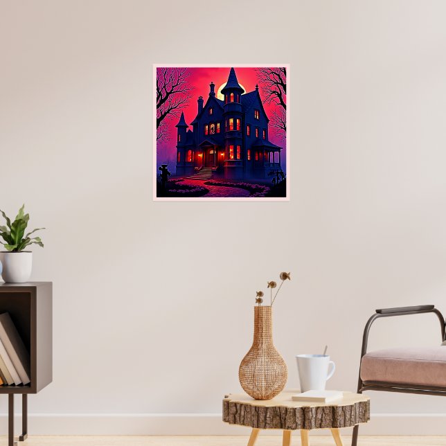 Spooky Haunted House at Dusk Design Poster (Living Room 3)