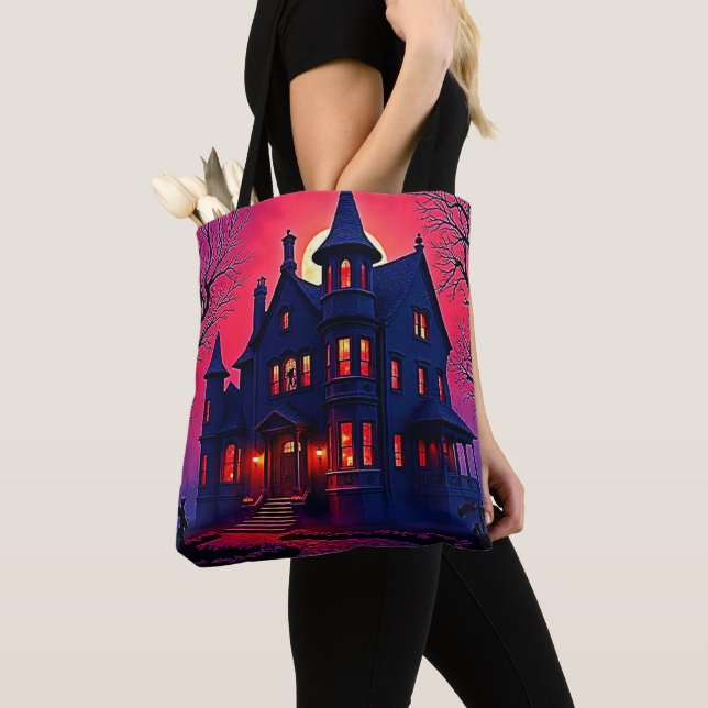 Spooky Haunted House at Dusk Design Tote Bag (Close Up)