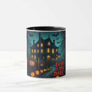 Spooky Haunted House & Bats Halloween Mug