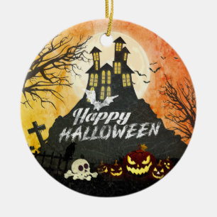 Spooky Haunted House Costume Night Sky Halloween Ceramic Tree Decoration