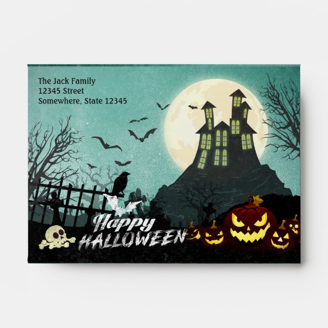 Spooky Haunted House Costume Night Sky Halloween Envelope (Front)
