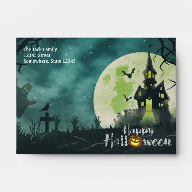 Spooky Haunted House Costume Night Sky Halloween Envelope (Front)