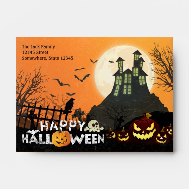 Spooky Haunted House Costume Night Sky Halloween Envelopes (Front)