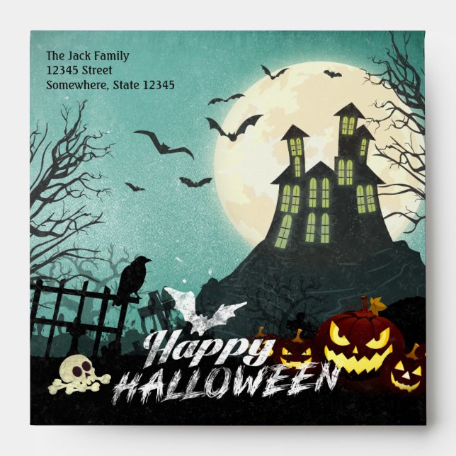Spooky Haunted House Costume Night Sky Halloween Envelopes (Front)