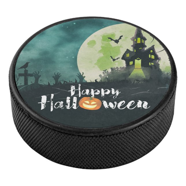 Spooky Haunted House Costume Night Sky Halloween Hockey Puck (3/4)