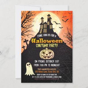 Spooky Haunted House Costume Night Sky Halloween Invitation
