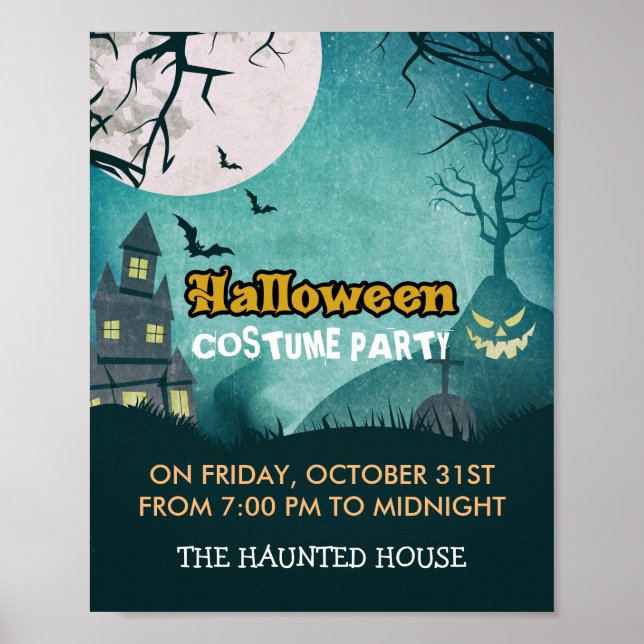 Spooky Haunted House Costume Night Sky Halloween Poster (Front)