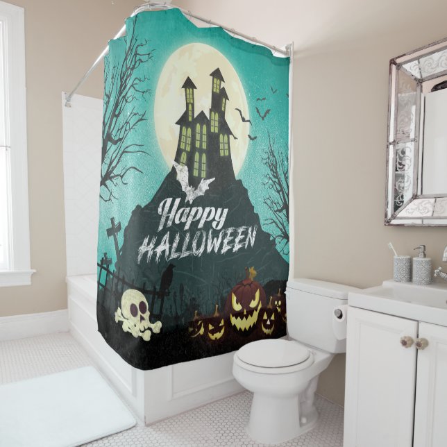 Spooky Haunted House Costume Night Sky Halloween Shower Curtain (In Situ)