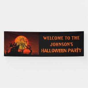 Spooky Haunted House & Full Moon Halloween  Party Banner