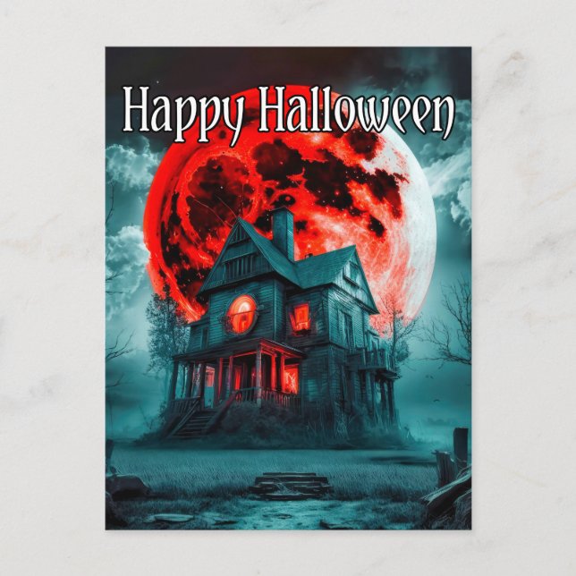 Spooky Haunted House & Full Moon Postcard (Front)