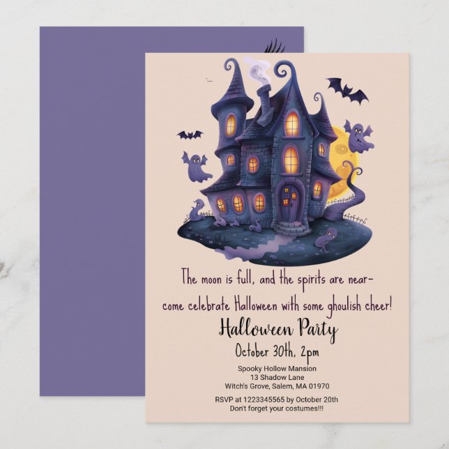 Spooky Haunted House Ghosts Bats Halloween Party  Invitation (Front/Back)
