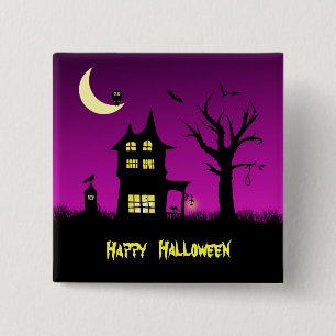 Spooky Haunted House Halloween 15 Cm Square Badge