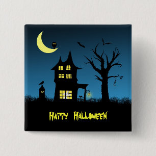 Spooky Haunted House Halloween 15 Cm Square Badge