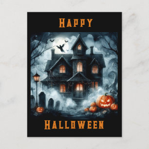 Spooky Haunted House Halloween AI Postcard