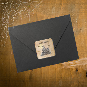 Spooky Haunted House Halloween Bats Square Sticker